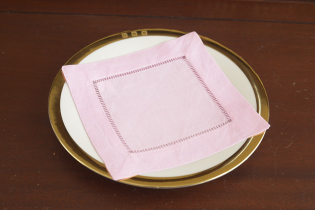 Solid Color Hemstitch Cocktail Napkin 6x6". Cherry Blossom